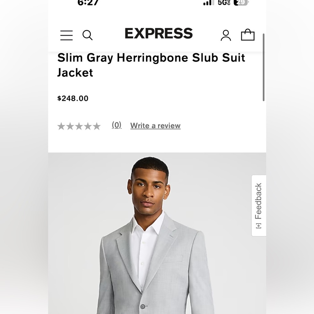 Express Slim Grey Herringbone Suit Jacket